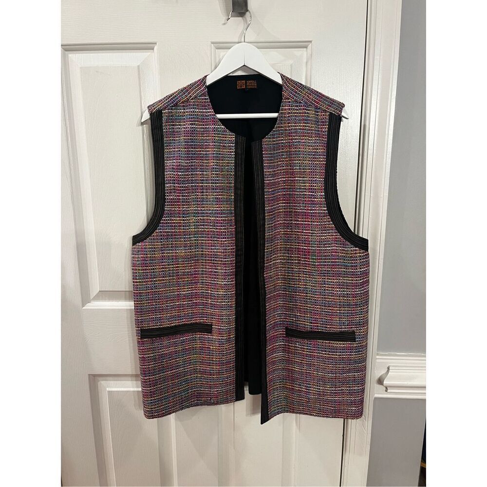 Aarong Bangladesh Multi Color Open Front Long Boho Vest sz 48 EUC